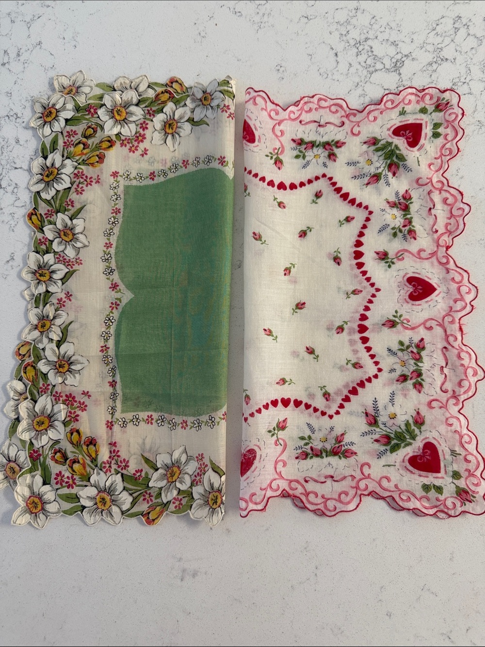 Vintage Burmel as seen in Vogue 2pc Floral Cotton Handkerchief Set - Green/Pink